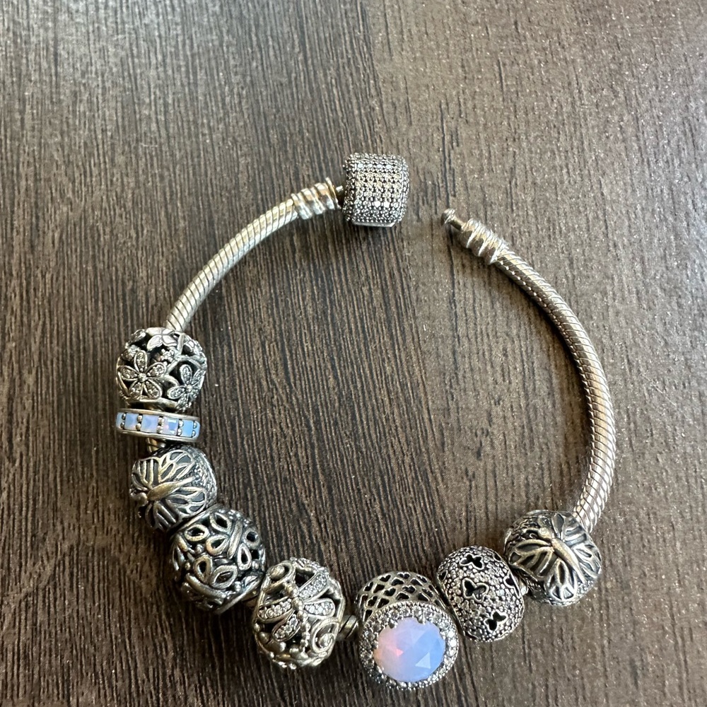 6.5 inch pandora bracelet with 8 charms